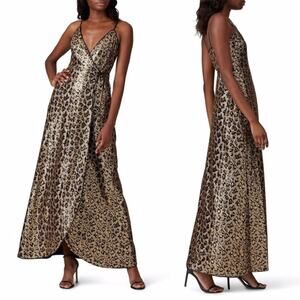 Aidan by Aidan Mattox Leopard Sequin Wrap maxi dress gold black - 8